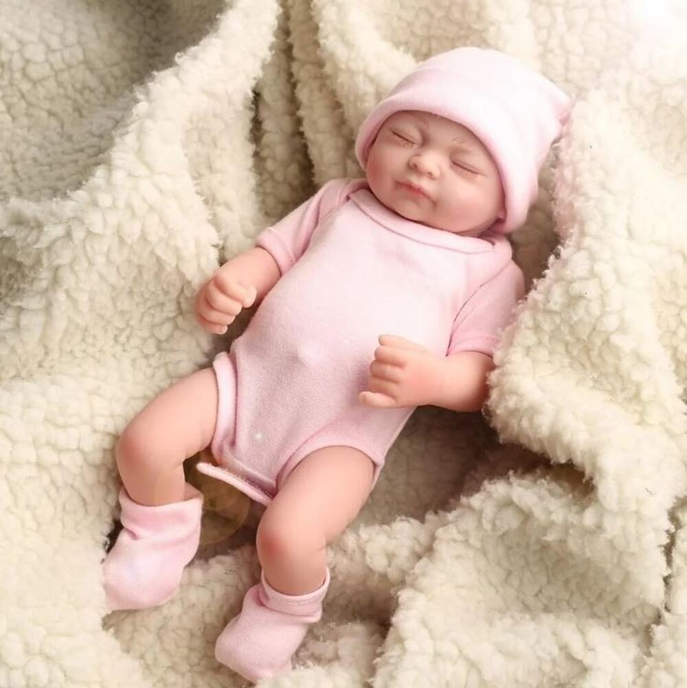Newborn Baby Doll Soft Silicone Beautiful Lifelike Cute Doll Pink Romper Baby 8”